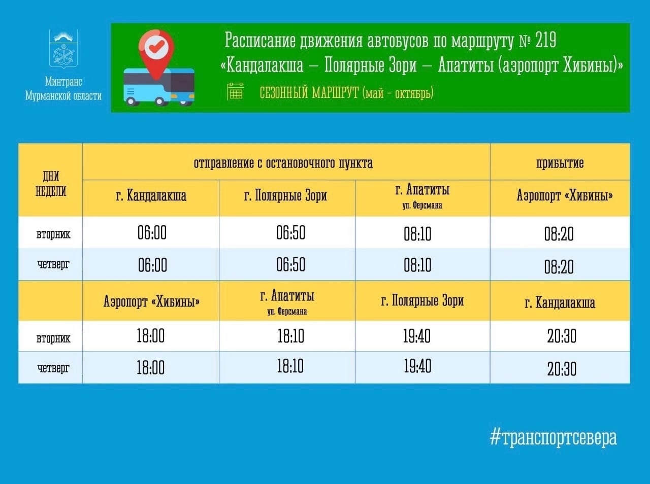 Расписание автобусов в Кандалакше - Route 51